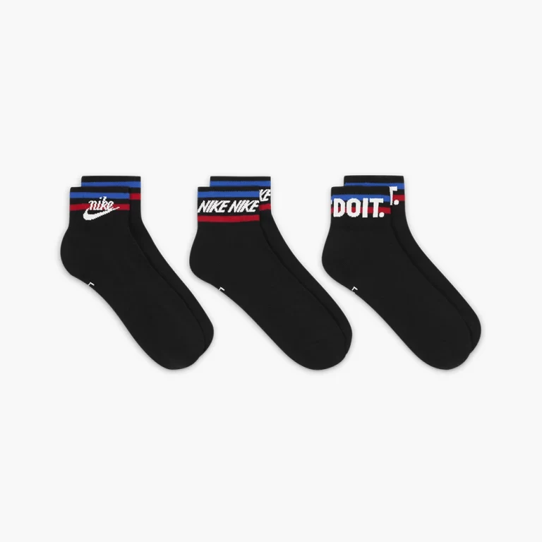 Nike Men’s Everyday Essential Ankle Socks (3 Pairs) – Black/White/Game Royal/University Red thumbnail 3