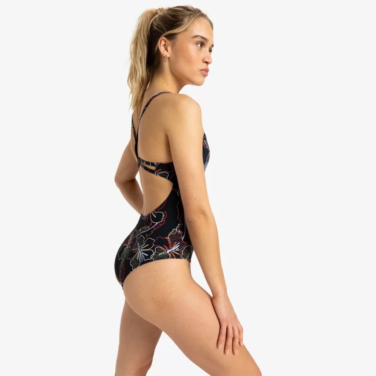 Roxy Women’s Roxy Active One Piece Swimsuit – Anthracite Athletic Hibiscus thumbnail 3