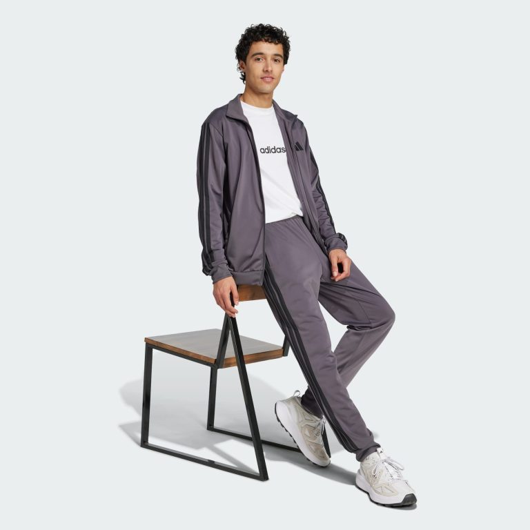 Adidas Men’s Basic 3-Stripes Tricot Track Suit – Grey thumbnail 4