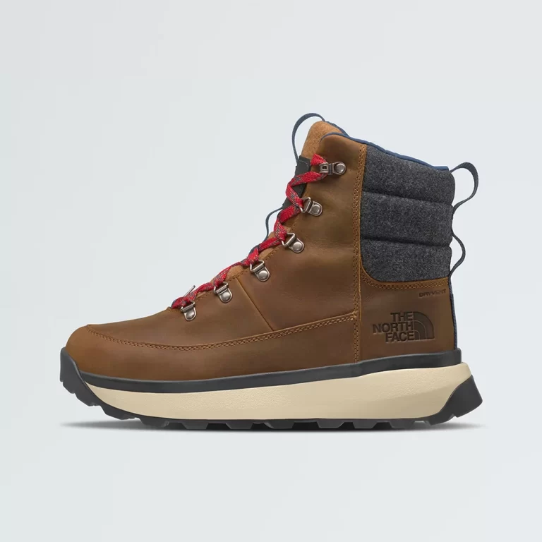The North Face Men’s Bergen Leather Waterproof Boots – Timber Tan / TNF Red