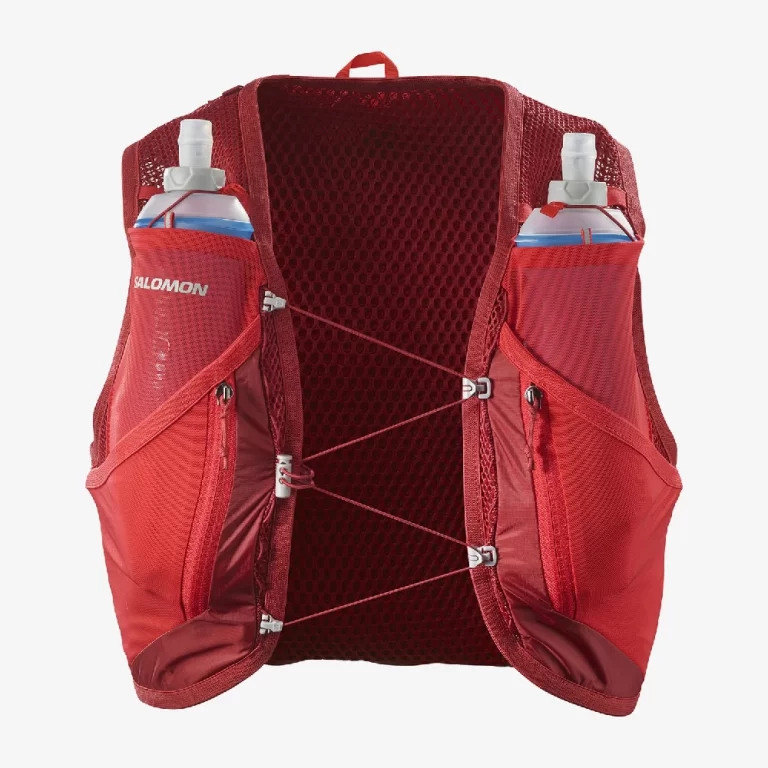 Salomon Unisex ACTIVE SKIN 12 Running Vest with flasks – Red Dahlia / High Risk Red