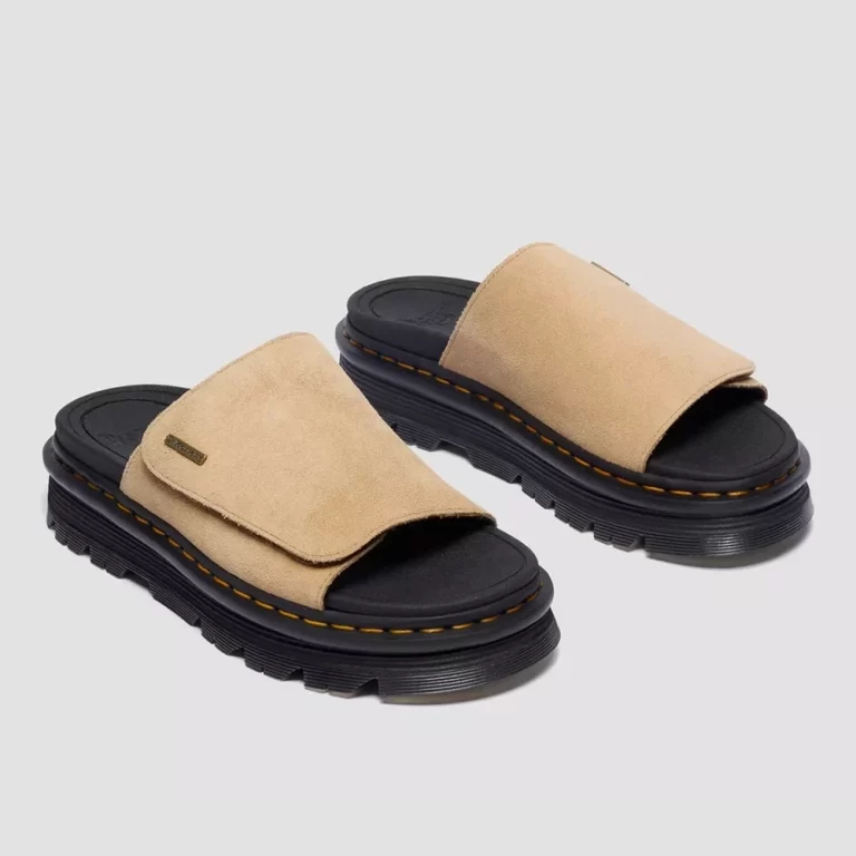 Dr. Martens Women’s Zebzag Suede Platform Slides – Tan thumbnail 3