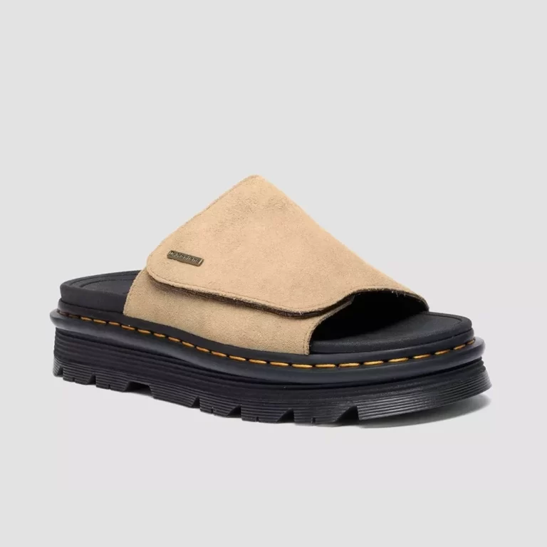 Dr. Martens Women’s Zebzag Suede Platform Slides – Tan thumbnail 4